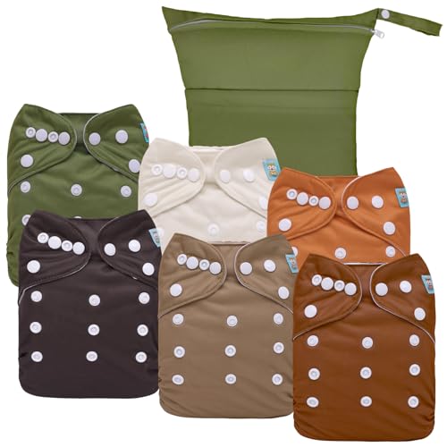 ALVABABY Cloth Diaper Covers (6pcs) & Wet/Dry Bag - Reusable Diaper Cover for Prefold, Flat or Fitted Inserts