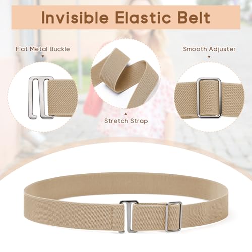 Sightor 2PCS Women No Show Stretch Belt, Adjustable Strap with Flat Buckle, Invisible Elastic Belt for Jeans Pants Dresses3