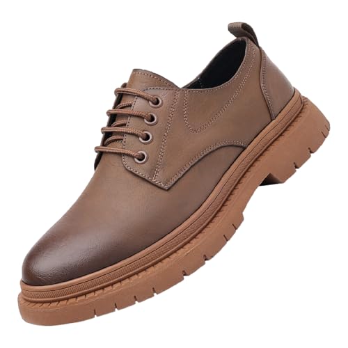 Men's Leather Lace Up Platform Oxfords Comfortable Round Toe Non-Slip Lug Sole Chunky Heel Casual Derbys Dress Shoes for Formal Business Office Leather Shoes