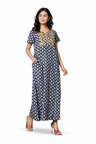 Image of NIHSAMAH Cotton Nighty for Women - Printed Stylish Night Gown, Comfortable Sleepwear Long Nightwear, Maxi