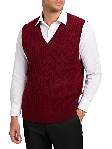 Kallspin Hombre Chaleco Jersey Cuello en V de Lana de Cachemira Mezclado sin Mangas De Punto, borgoña, XL Cover