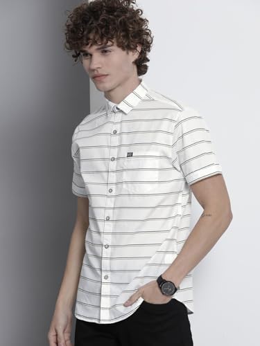 Image of The Indian Garage Co Men Slim Fit Striped Half Sleeves Spread Collar Casual Shirt