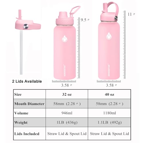 Image of SENDESTAR Stainless Steel Water Bottle, Wide Mouth Water Bottle 32 oz with Straw Lid, Spout Lid, Double Wall Vacuum Insulated Leak Proof, Keeps Liquids Hot or Cold (Peach)