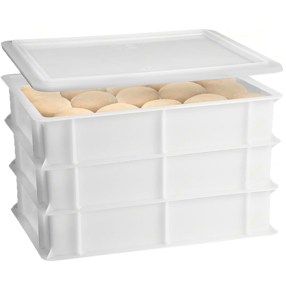 Set 3 Cassette con Coperchio portaimpasti palline Pizza Pane panette 60x40x13 certificata per alimenti VASCHETTA DA FRIGO professionale litri 24 impilabile sovrapponibile PIZZERIA CASEIFICI