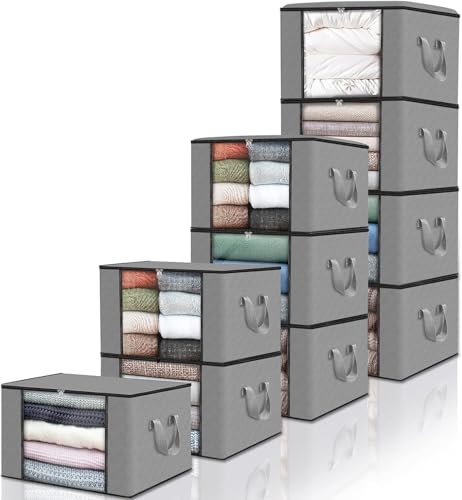 edihome, Cajas Almacenaje Ropa, Bolsas para Guardar Ropa, Organizador Armario, con Asas Reforzadas, Cajas Organizadoras, Fundas de Tela Resistente (Gris claro, Pack de 10)