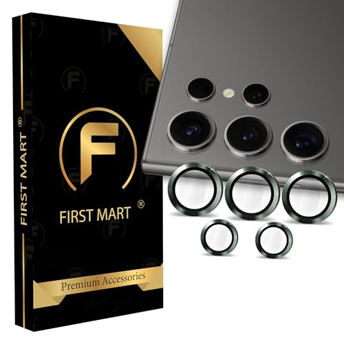 Image of FIRST MART Green Camera Ring Guard Protector for Samsung Galaxy S24 Ultra | Tempered Glass with Metal Alloy Rings, HD Clear, Scratch Resistant, Case-Friendly | Pack of 1