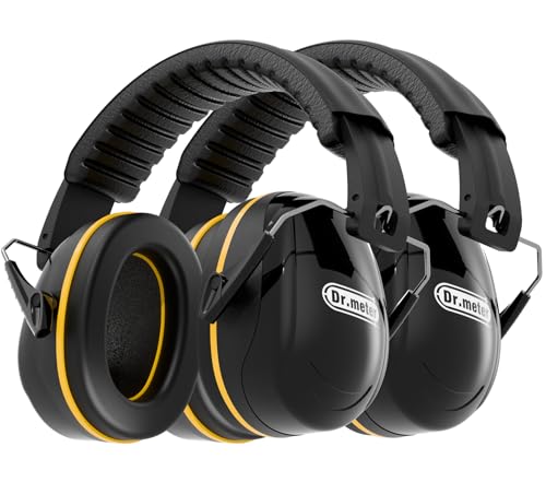 Image of Dr.meter Hearing Protection Ear Muffs, 31dB Noise Reduction Safety Earmuffs with Adjustable Headband for Adults Kids Autism Sensory, Ear Muff for Yard Work, Mowing or Hunting Black 2PACK