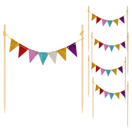 LUOZZY 5pcs Circus Carnival Cake Toppers Triangle Flag Banner Theme Party