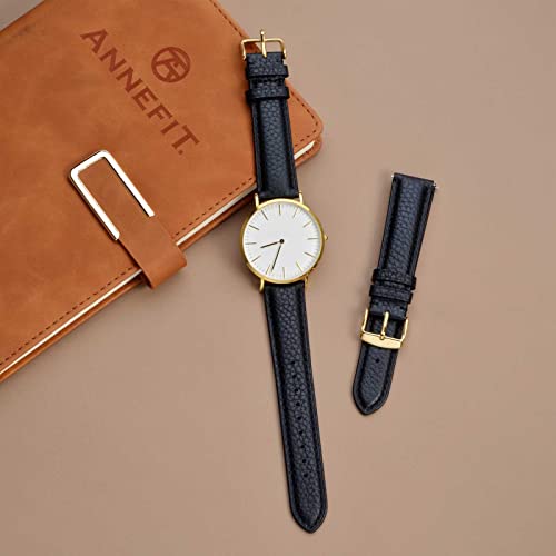 Image of ANNEFIT Watch Band 18mm, Quick Release Textured Padded Leather Straps with Gold Buckle for Men and Women (Black)