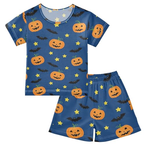 Pajama Short Sets Halloween Pumpkin Bat Stars Soft Cotton Summer Sleepwear 2 Piece PJS Size 5-14T