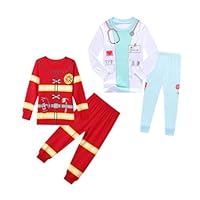 Aegisdorn Kids Boys Girls Pirate Fireman Doctor Costume Pyjama 4Pcs Set Long Sleeve Cotton Sleepwear 1-8Y