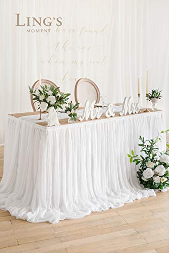 Ling's Moment 14Ft White Table Skirt Extra Long Sheer Tablecloth For Backyard Wedding Sweetheart Table Main Table Birthday Party Cake Table Decoration #TOP1