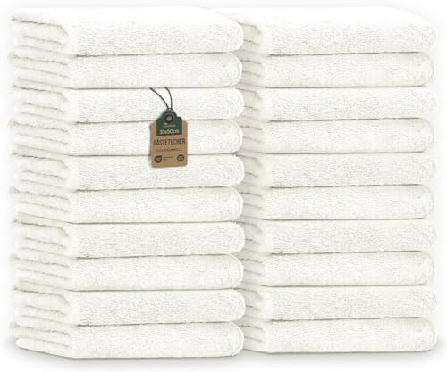 NatureMark Gästetücher – 20er Pack (30x50 cm), 100% Baumwolle, Oeko-TEX Zertifiziert, weich, saugfähig und pflegeleicht – Für Bad, Gäste & Spa – Natur/Creme