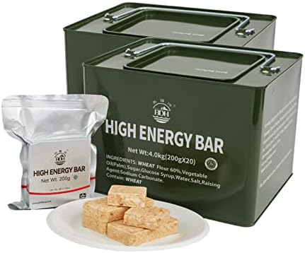 Meal Ready To Eat Emergency Food Rations, Long Self Life Survival Food Bars, High Eneger Bars for Camping, Hiking, Military，Outdoor Disaster, 40 Pack with 2 Tin Boxes