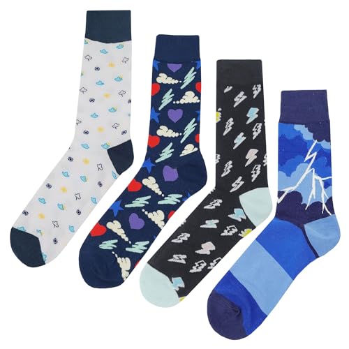 Weather Dress Socks 4 Pack Funny Novelty Crazy Fun Design Men Size 8-12 Cotton Casual Crew Colorful Funky Fancy Socks Gift for Men