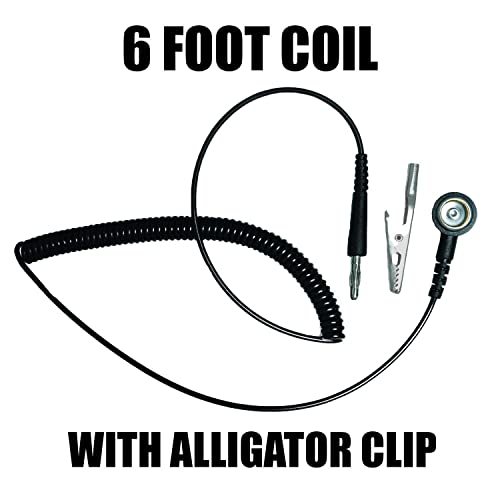 Image of Anti Static ESD Wrist Strap, Blue Fabric Wrist Band, Black Coil Cord Set, 6' Cord with 10mm Snap, Banana Plug and 4mm Alligator Clip, Adjusts up to Size XL, StaticTek WO5 (8 Pack)