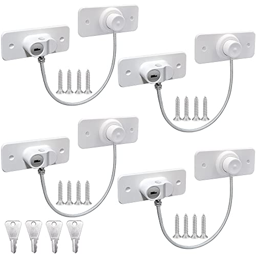 4 Pack Window Restrictors for UPVC Windows Safety Locks with Key Cable Lock Door Fridge Cupboard for Children Drillable/Self-Adhesive