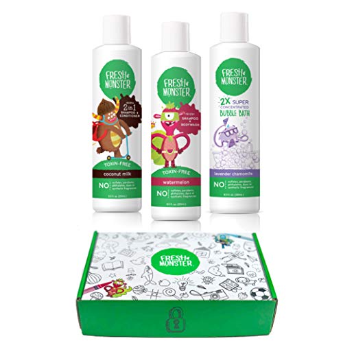 Fresh Monster Kids & Baby Gift Set - Natural, Toxin-Free Shampoo & Conditioner, Body Wash, and Bubble Bath (3 Piece)