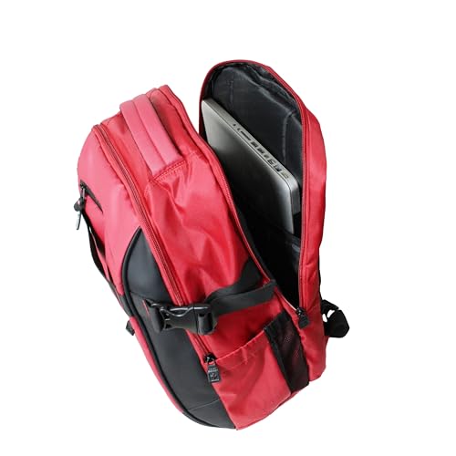 Image of SWISS MILITARY 30L Unisex Laptop Travel Backpack for 15.6-Inch Laptops - with Luggage Strap, Detachable Key Ring, Anti-Theft Pocket, Expandable Bottle Pocket for Office and College Use-Red