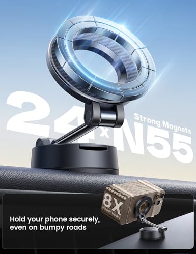 Image of Lamicall for Magsafe Car Mount Dashboard Windshield 70LBS Powerful Suction | Strongest Magnetic Phone Holders for Your Car 360 Rotation Adjustable for iPhone 17 Pro Max Smartphone Truck - Carbon Fiber