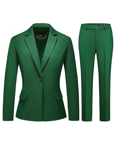 Womens Suit 2 Piece Set Business Pants Suit Classic One Button Blazer & Pants Set for Work Wedding Interview Green Medium
