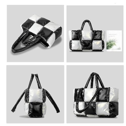 Puffer Tote Bag Large Trendy Checkered Puffy Quilted Tote Bag for Women Quilted Bubble Shoulder Bags Lightweight Puffer Purse4