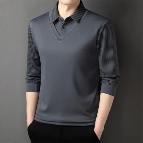 Men's Four Seasons Solid Color Lapel Business Casual Stretch Top Long Sleeve T-Shirt2