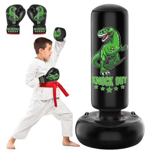 JUOIFIP Saco de Boxeo de pie con Asas, 63' de Altura, Saco Boxeo niños Inflable con Guantes de Boxeo, Regalos para niños y niñas de 5-12 años para Practicar Karate, Taekwondo, MMA