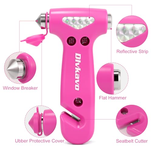 Image of Window Breaker, 3-in-1 Emergency Escape Tool with Car Safety Hammer and Seat Belt Cutter, Safety Emergency Car Escape Tool Gift for Women (Pink and Red)