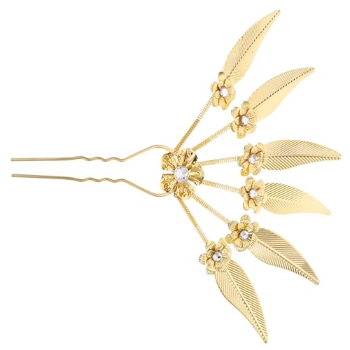 OATIPHO Accesorios Para El Cabello De Flores Tu Bollo Horquilla Estilo Pelo De Novia Para Mujeres Accesorios Para El Cabello De Hojas Diamante De Imitación Floral Bonito Dorado Pedrería