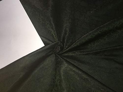Tissu brocart de soie vert forêt et noir 112 cm pour robe de soirée