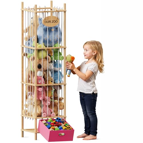 Image of Brelley Stuffed Animal Storage Wood Toy Storage Organizer with Drawer, Large Toy Chest Stuffed animal holder for Kids Nursery Playroom Bedroom