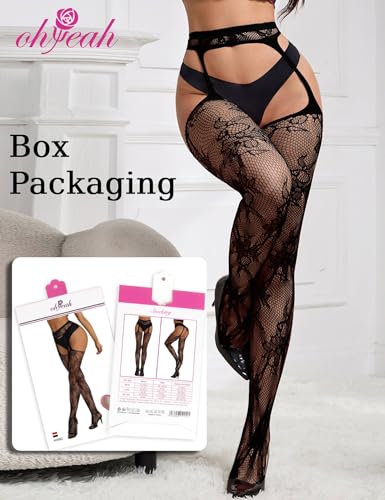 ohyeah Suspender Pantyhose for Women XS-5XL Floral Lace Fishnet Tights Thigh High Stockings with Garter Fishnet Leggings2
