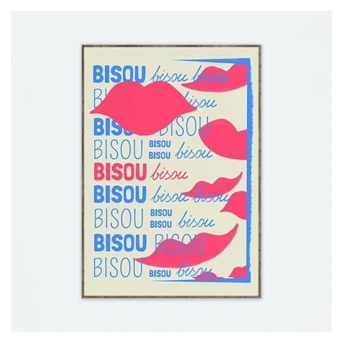 Cuadro sobre lienzo Bisou Bisou para un salón moderno con tipografía francesa de 50x70cm 2