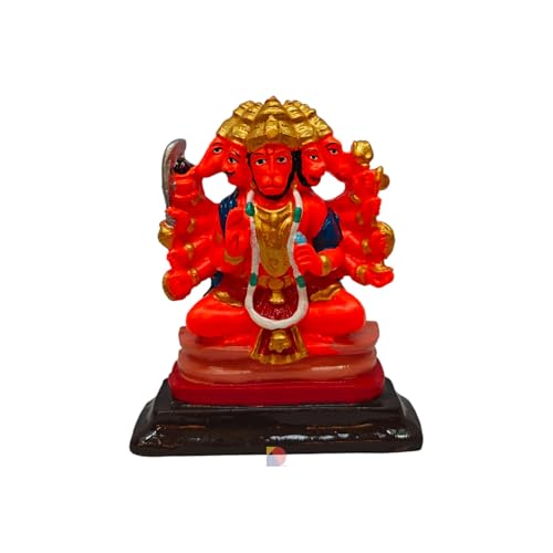 Image of KD HUB Hanuman murti - Hanuman Idol for Home Decor & Office - Panchmukhi - (12 cm) (Sindoori) - Small Size