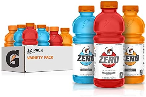 Gatorade G Zero Thirst Quencher, 3 Flavor Variety Pack, 20oz Bottles (12 Pack)