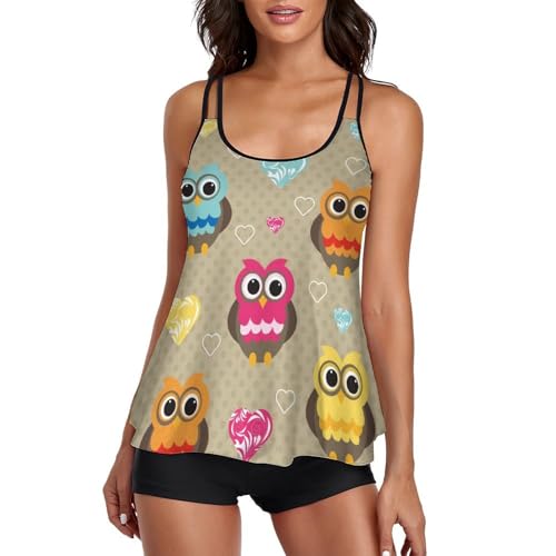 Maillot de Bain Tankini Anti-Frottement avec Short de Garçon Chouette