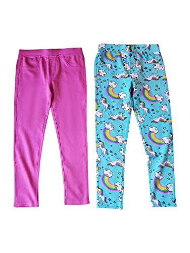 Just Love Jeggings for Girls, Comfortable French Terry Solid & Printed Stretch Jeggings (Pack of 2)