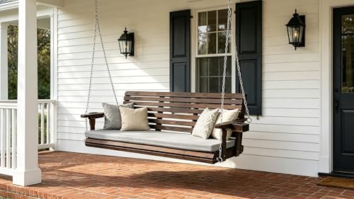 Image of Fortune Candy Wooden Porch Swing, Deep Brown, 5.5 FT Extra Large