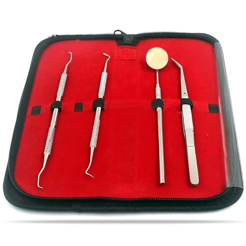PRECISE CANADA: Grade Dental Tools KIT of 4 - Includes Dental Pick, Dental Sickle, Dental TWEEZER, and Mouth Mirror - Dental HYGEINE KIT - by PC