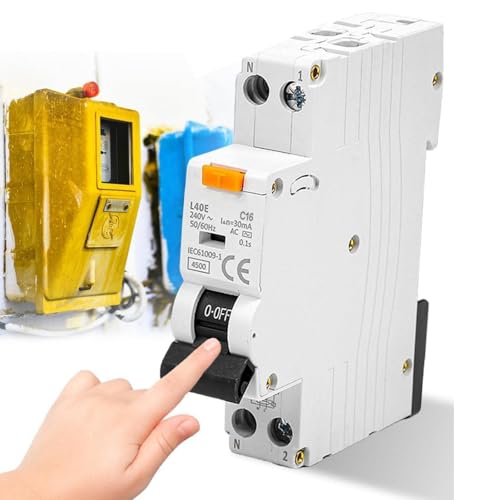 GOMETY FI/LS-Schalter C16, 30mA FI-Schalter C16 RCD-Geschützter Leistungsschalter 6kA 1P+N Typ A Fehlerstromschutzschalter mit RCBO Nennstrom 16A 230V, DIN-Schienen-Montage - Kurve C (wz1)