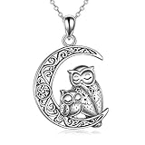 ONEFINITY Owl Necklaces For Women Sterling Silver Celtic Knot Mother Daughter Owl Pendant Crescent Moon Pentagram Amulet Jewelry Birthday Gifts for Owl Lovers