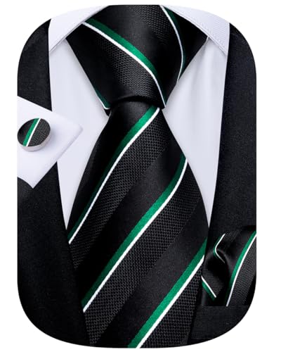 Image of DiBanGu Striped Tie Set for Men Silk Woven Plaid Necktie and Pocket Square Cufflinks Business Wedding