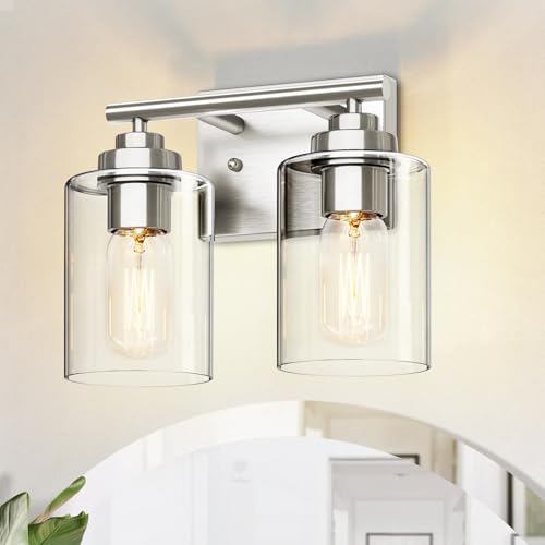 Image of SKEJAO Bathroom Vanity Light Over Mirror,Vanity Light for Bathroom,Bathroom Light Fixture Wall Sconce Lighting for Bedroom,Living Room (Nickel, 2-Light)