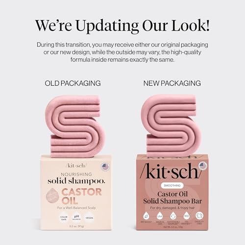 Kitsch Castor Oil Shampoo Bar Soap - Hydrating & Moisturizing Hair Care - Organic Castor Oil Solid Shampoo for Hair Growth & Scalp Nourishment - Silicone & Paraben-Free, Vegan - 3.2oz