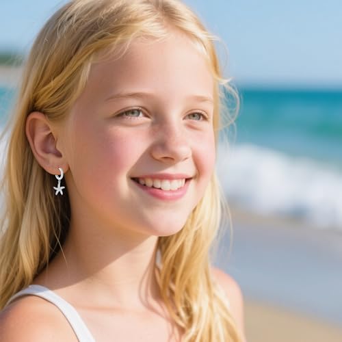 SLUYNZ 925 Sterling Silver CZ Seashell Hoop Earrings for Women Teens Starfish Huggie Earrings Dangle Beach Earrings4