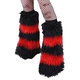 Girls Leg Warmers Ribbed KnitLong Leg Warmers Harajuku Kawaii High Heels Boots Warm Fuzzy Leg 90s Girls Streetwear (B Black Red, One Size)