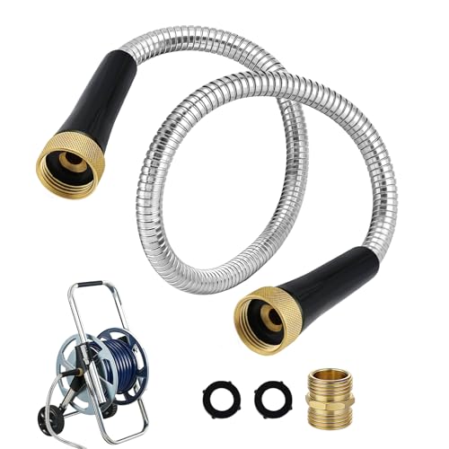 3ft Female to Female Short Garden Hose with Brass Fittings - Stainless Steel Metal Leader Hose Connector for Hose Reel Heavy Duty & Flexible for Outdoor Cleaning Car Pet