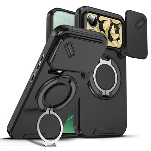 MRRSIWEI for Xiaomi 17 Pro Max Case with Slide Camera Cover, Military Grade Drop Protection Heavy Duty Shockproof with 360° Rotate Kickstand Case for Xiaomi 17 Pro Max.Slide Black