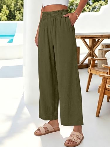 Image of ANRABESS Womens Wide Leg Cropped Palazzo Pants | Lightweight Breathable Elastic High Waisted Pants, Beach Vacation Flowy, Lounge & Casual Summer Trousers with Pockets
